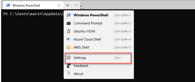 windows terminal default shell